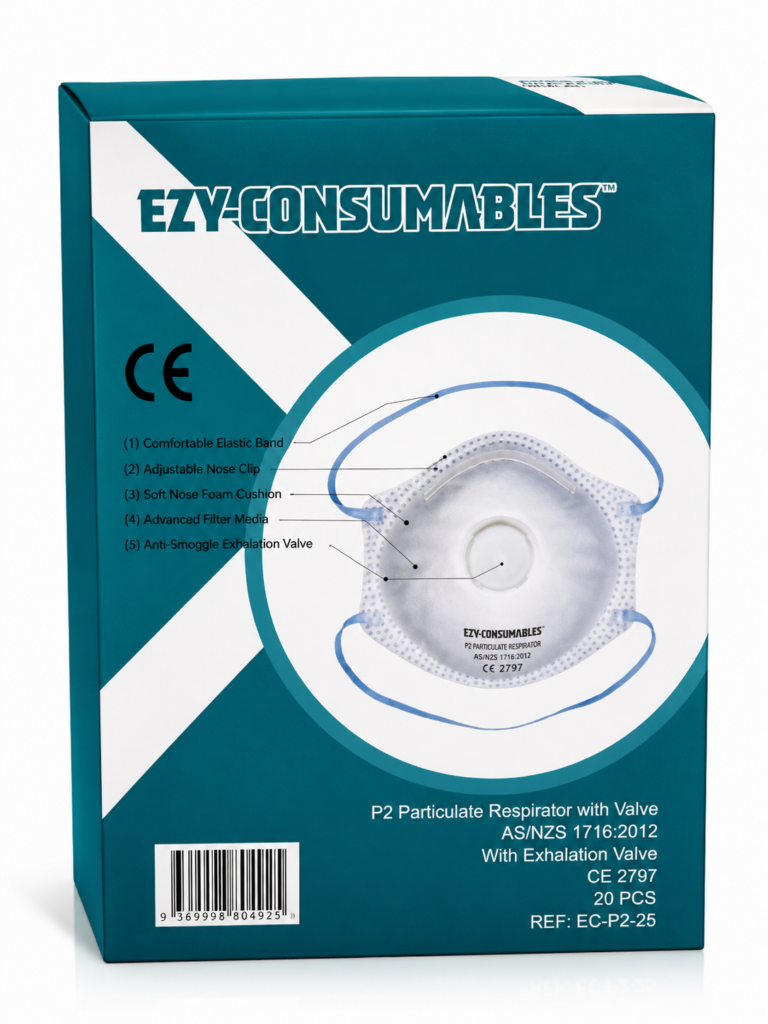 EZY Consumables P2 Particulate Respirator with Valve 20 Pack